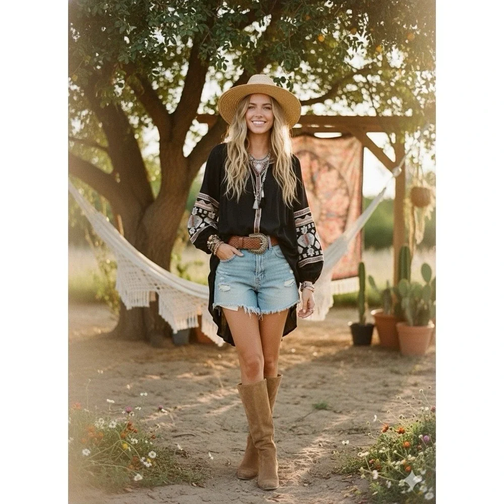 Free People High Low Caftan Dress w Embroidery Button Down Dress‎ Tunic Sz L